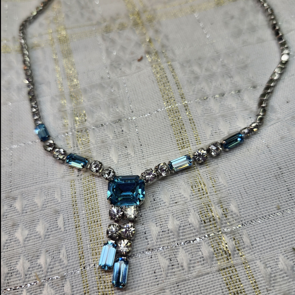 Source Unknown Blue and Silver Crystal Pendant Necklace